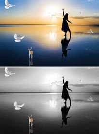 海边跳舞的美女床头画人物装饰