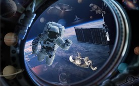 在宇宙飞船外面的宇航员吊顶背景