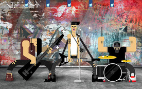 摇滚乐队涂鸦工装背景墙