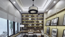 新中式书房  书架  书桌