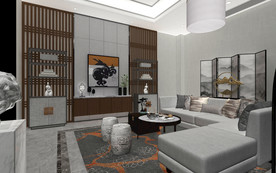 中式客厅  屏风  木格栅