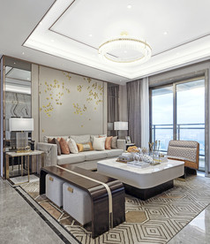 后现代客厅  沙发  吊灯