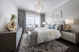 现代卧室  床  吊灯  边柜