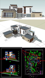 中式别墅草图SU模型含CAD图
