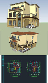 中式别墅草图SU模型含CAD图