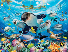 3D海底世界椰树海滩背景墙