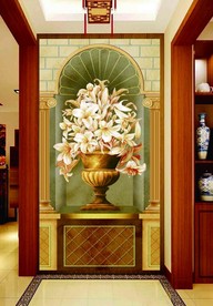 3D花瓶 玄关背景墙 花开富贵