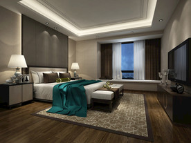 新中式卧室 混搭卧室 床 窗帘