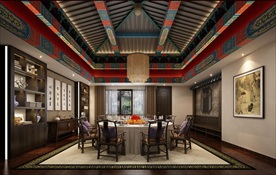 中式酒店餐厅包间模型效果图