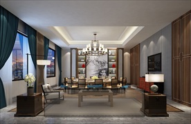 新中式餐厅包间模型效果图