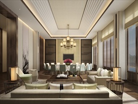 新中式酒店餐厅包间模型效果图