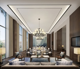 新中式酒店餐厅包间模型效果图