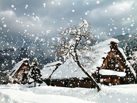 北方小木屋雪景