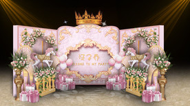 欧式粉金色婚礼迎宾区