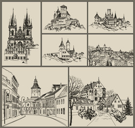 矢量手绘欧洲街景