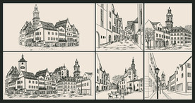 矢量手绘欧洲街景系列