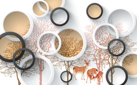 简约梅花鹿森林手绘3D电视背景