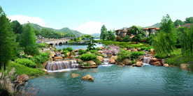 别墅跌水景观效果图