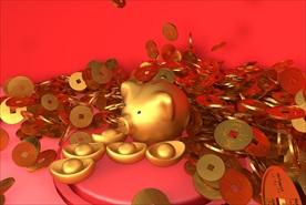 C4D金猪 绑定铜钱下落动画