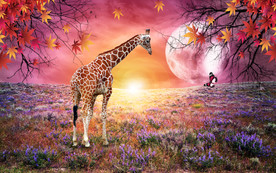 长颈鹿田园风光电视背景墙