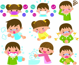 病毒感冒卡通人物插画