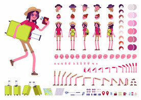 旅行女孩卡通人物造型插画