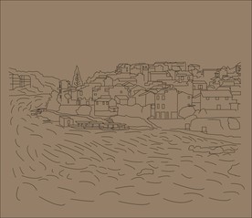 渔梁坝建筑矢量线图