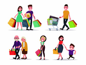 超市购物卡通人物插画