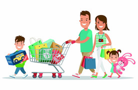 幸福家庭购物卡通插画