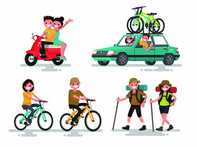 户外出行卡通人物插画