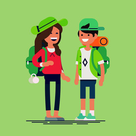 情侣旅行卡通人物插画