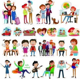 快乐家庭卡通人物插画