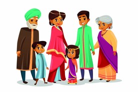 印度家庭卡通人物插画