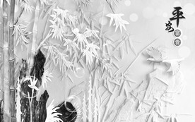 竹报平安浮雕电视背景墙