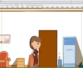 扁平妇女从家里左边走到右边8秒