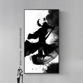 中国风水墨武侠人物剪影装饰画