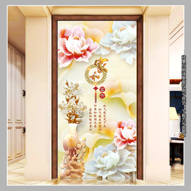 玉雕牡丹玄关背景墙装饰画