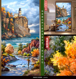 田园水景玄关壁画