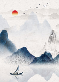 大雁日出抽象山水风景装饰画