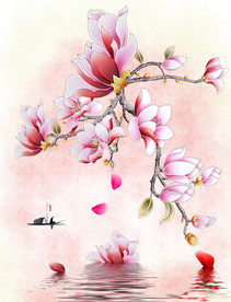 高清玉兰花竖版客厅沙发装饰画