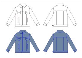 拉链款牛仔外套款式图模板CDR