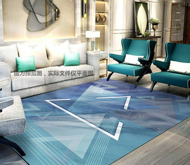 蓝色抽象几何地毯
