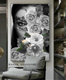黑白花卉美女装饰画玄关画