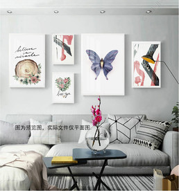 北欧风景蝴蝶组合装饰画