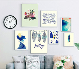 美女羽毛花卉组合北欧装饰画