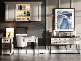 美式简美书桌椅组合模型