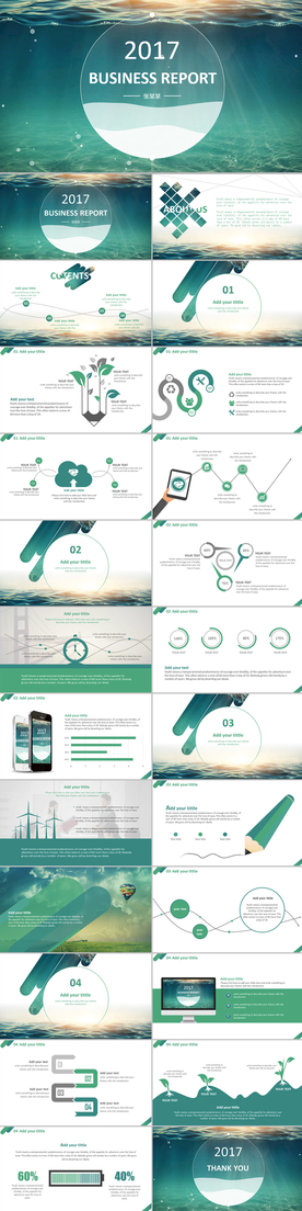 绿色清新淡雅欧美风PPT模板