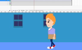 扁平男子拿着箱子往前走4.5秒