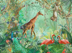 抽象欧式热带雨林森林动物背景墙