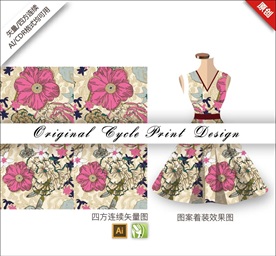 矢量手绘线条花朵抽象印花